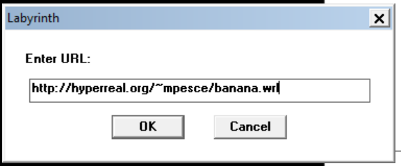 Labyrinth's Open URL dialogue containing the Cyberbanana address